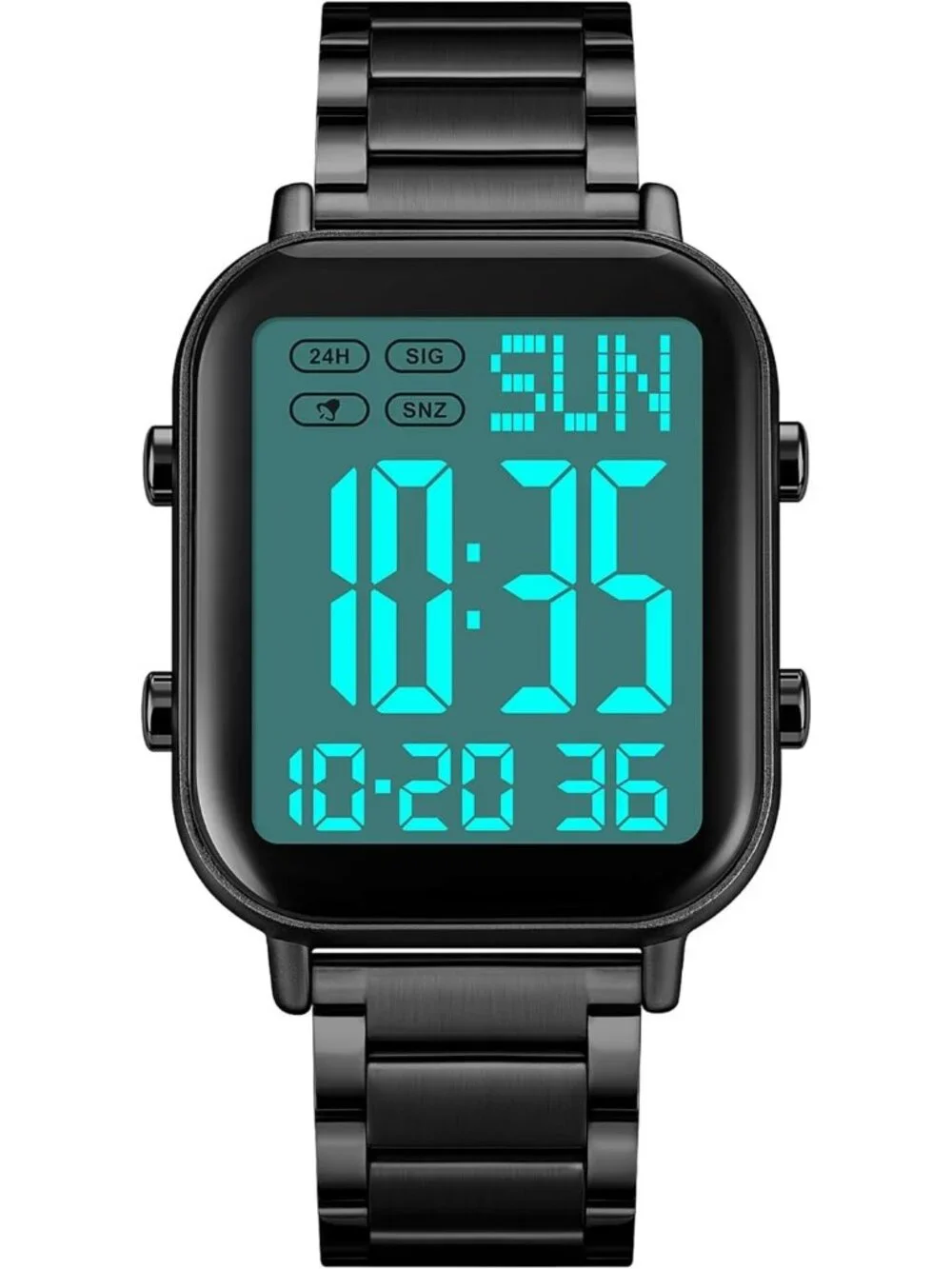 Unisex Black White Analog Stainless Steel Waterproof Electronic Digital Watch